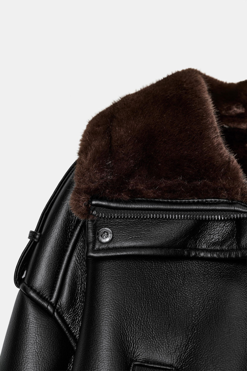DOUBLE-FACED FAUX LEATHER BOMBER JACKET - Zara фото 16