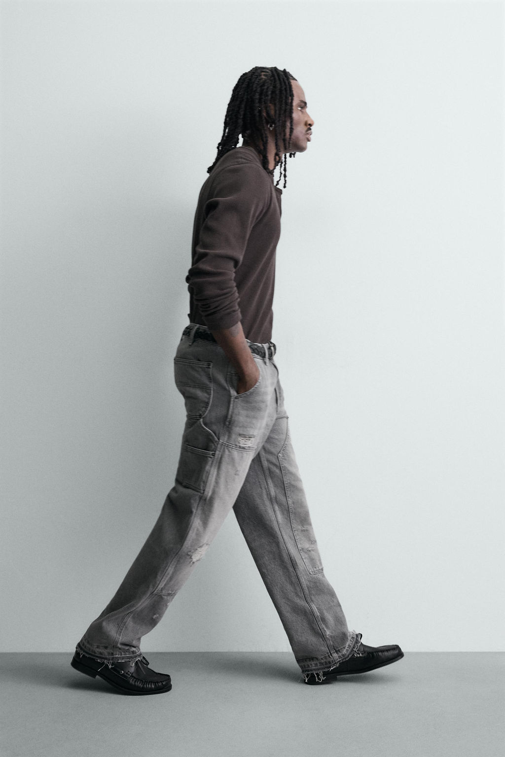 JEANS BOLSILLO CARPINTERO LAVADO / Gris - Zara фото 6