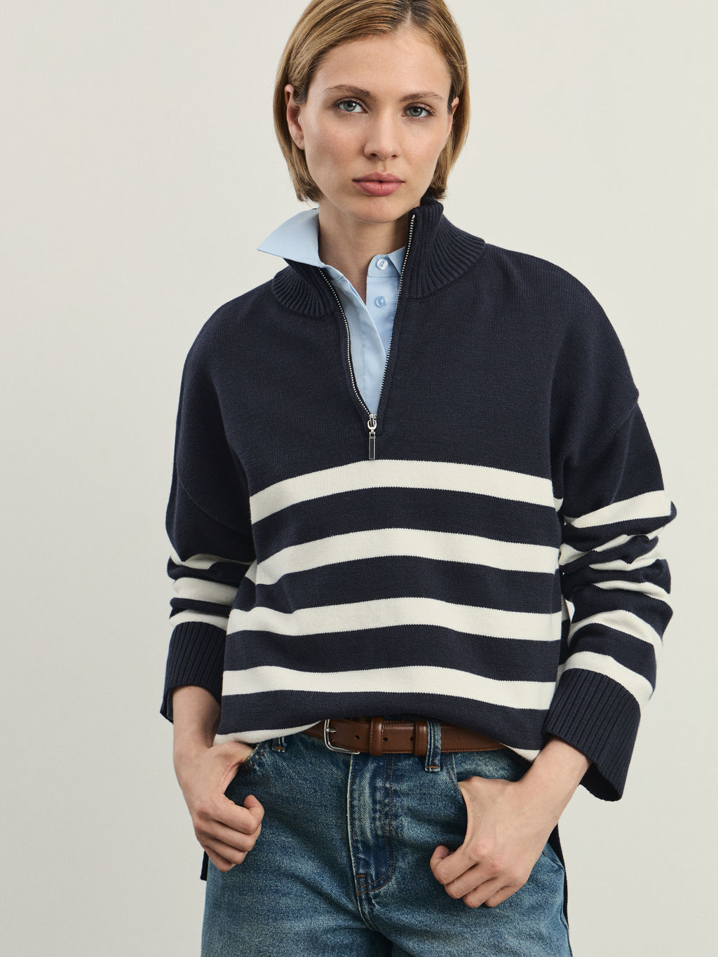 Джемпер на молнии в полоску / Zarina  фото 10