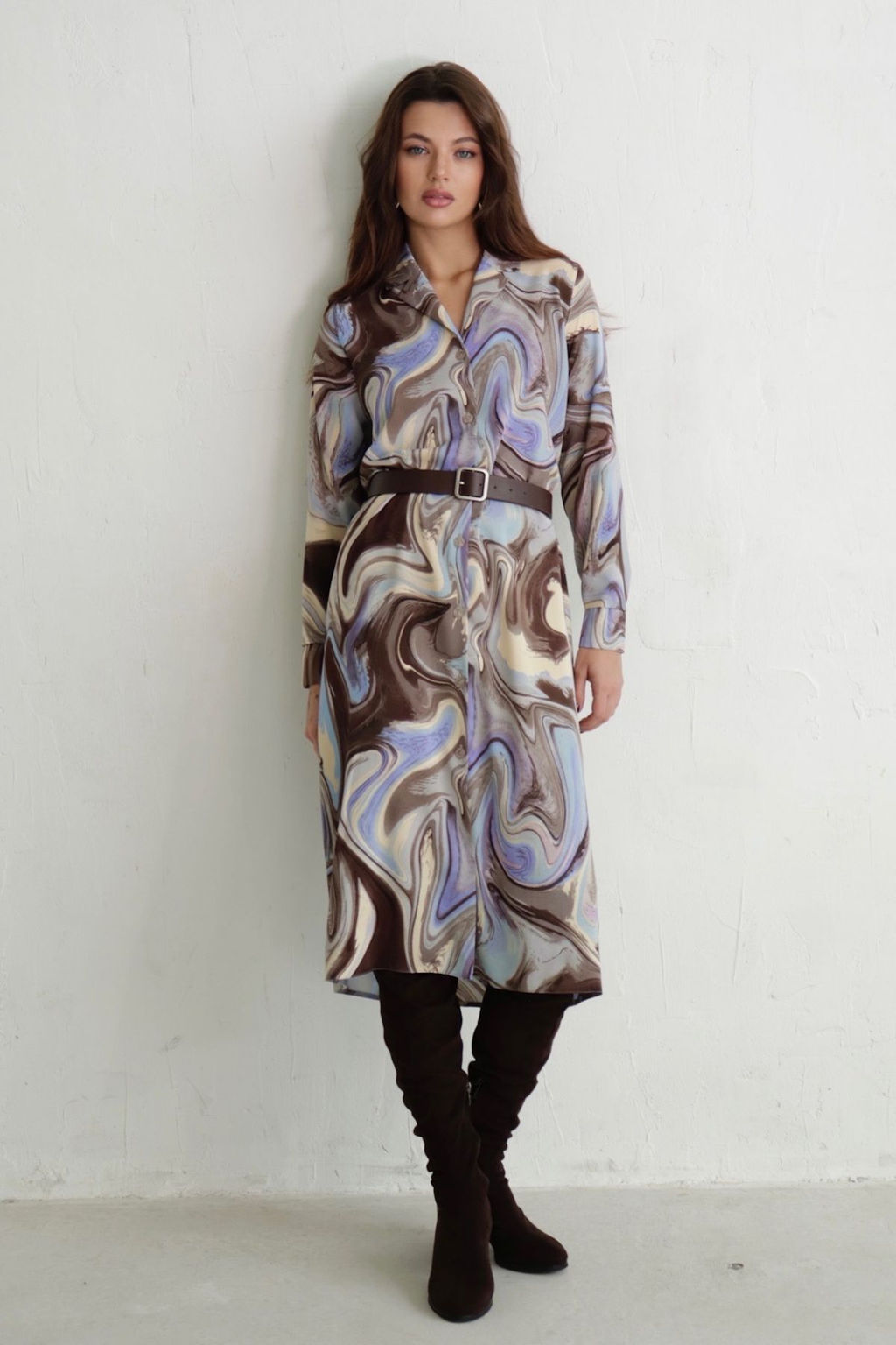 Платье-рубашка с английским воротником принт - Martichelli фото 30