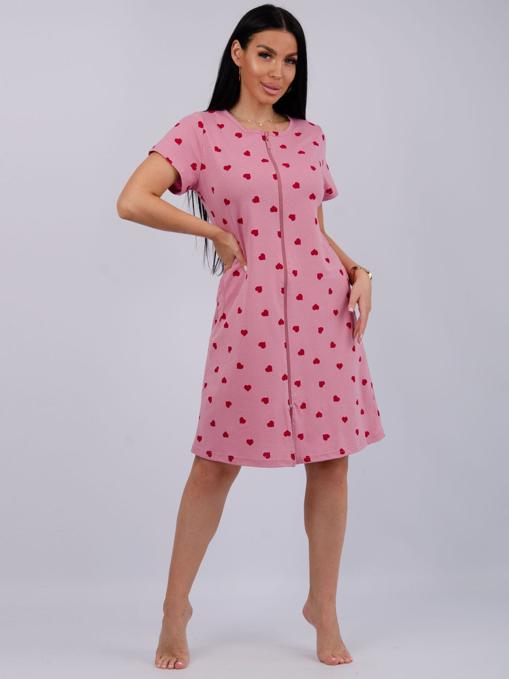 Халат Красотка 10 валентинка, трикотаж - Малина фото 2