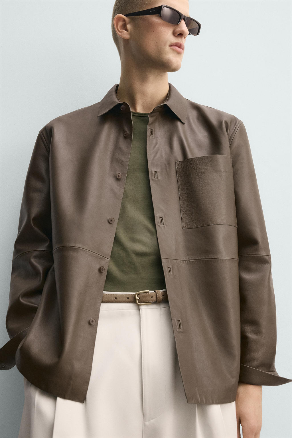 CAMISA PIEL BOLSILLO / Khaki - Zara фото 6