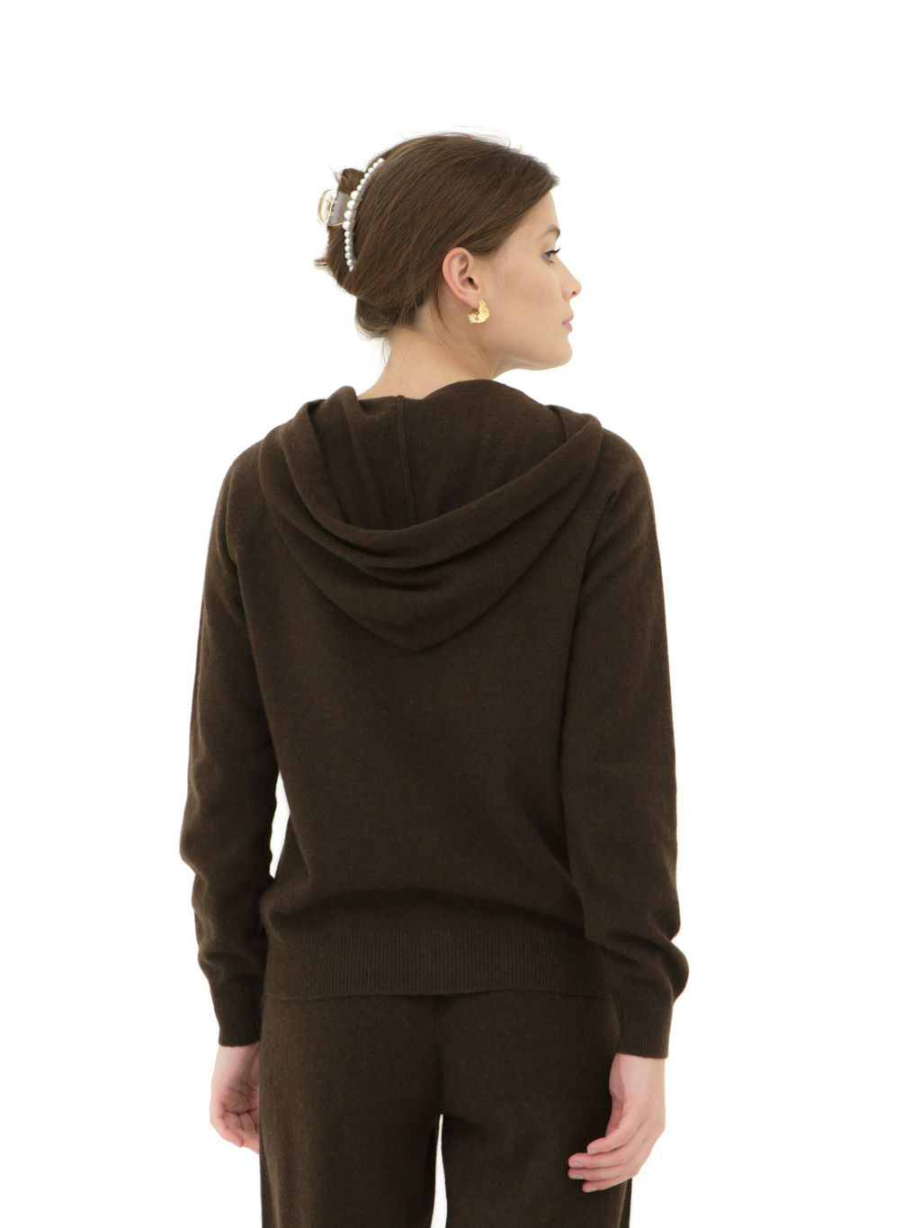 Джемпер из пуха яка с капюшоном 4204 темно-коричневый