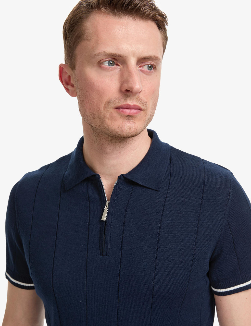 Lacivert Slim Fit %100 Pamuk Fermuarl_ Polo Yaka Triko Ti__rt