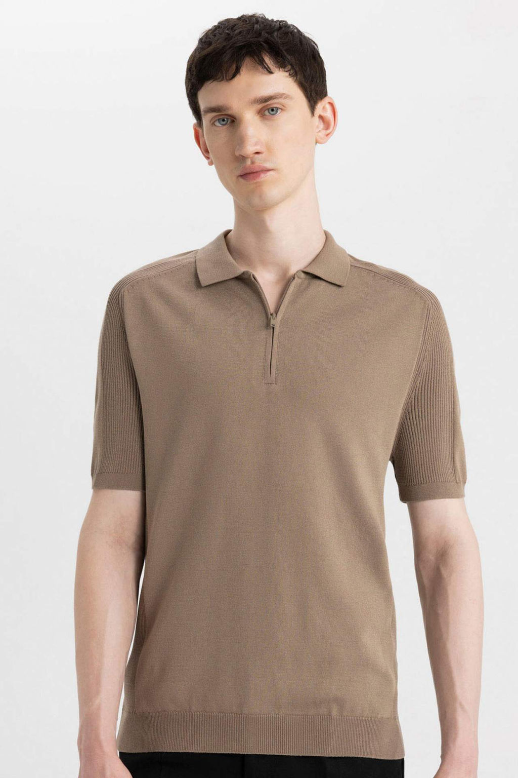 Slim Fit Dar Kesim K?sa Kollu Basic Duz Triko Polo Tisort - Defacto фото 7