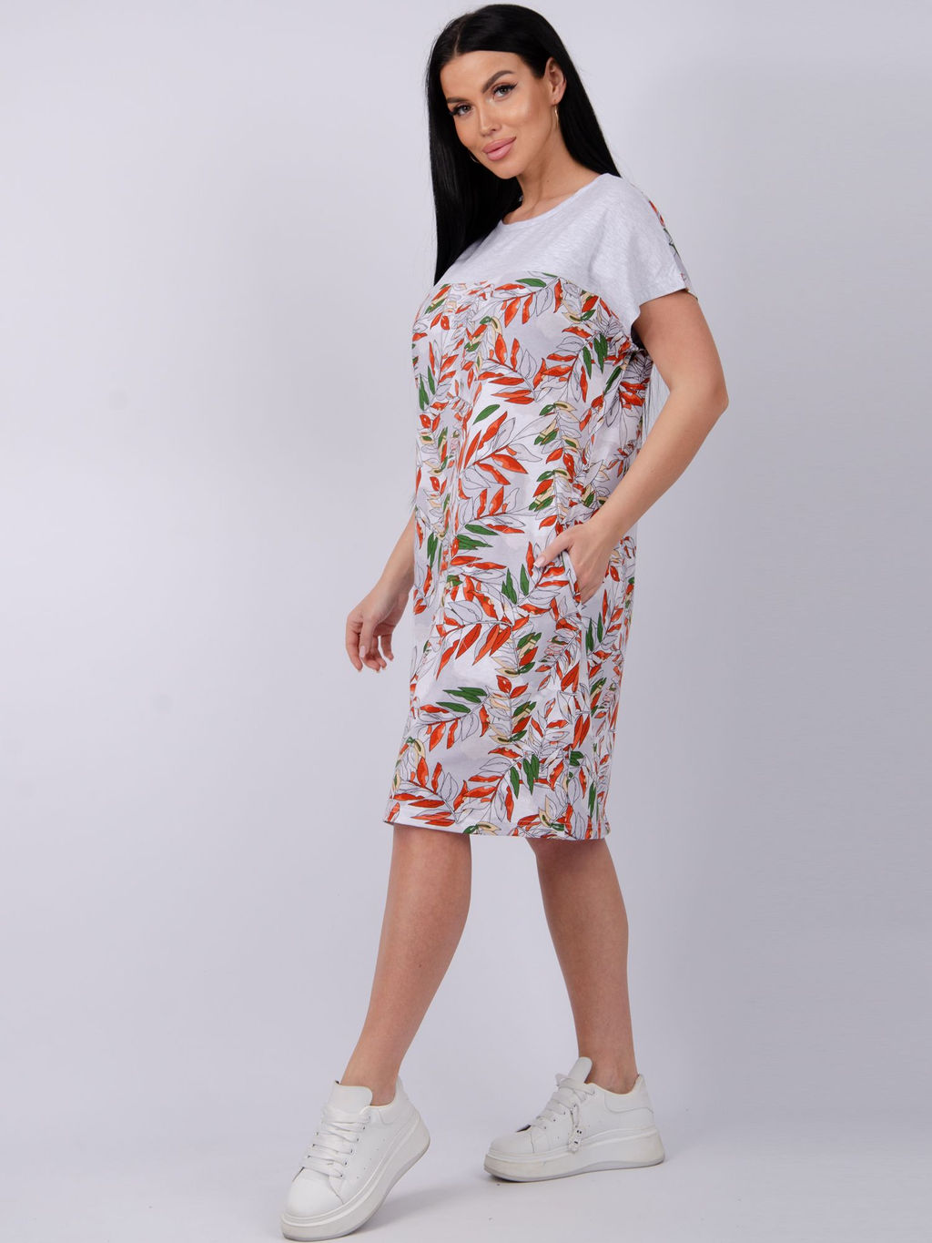 Туника Тропикана 7 листья, трикотаж - Малина фото 2