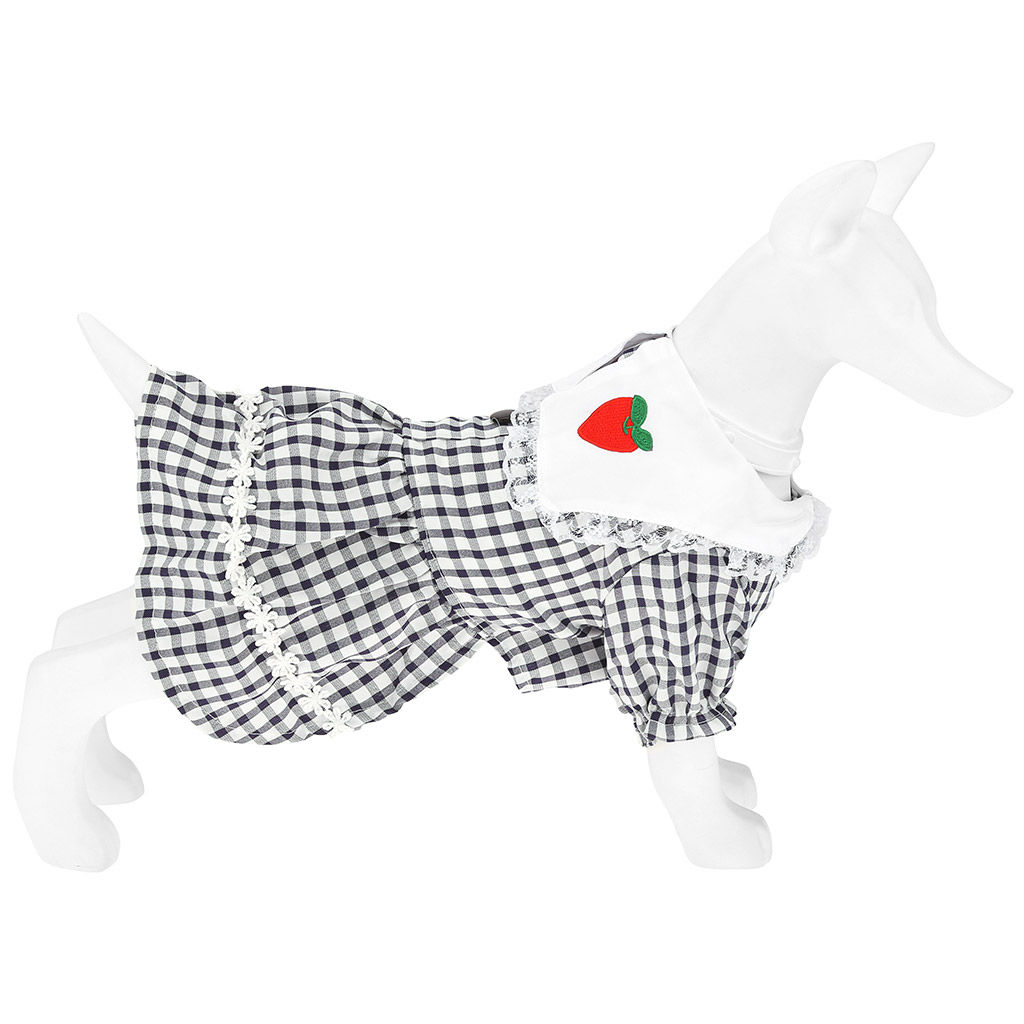 Пэт тойс (Pet toys) Одежда для собаки Платье с вышивкой, с кружевом, на кнопках р-р M, длина спинки 25см/обхват груди 32см/обхват шеи 26см, цвет-синий, 100% полиэстер (Китай) - Домашняя Мода фото 2