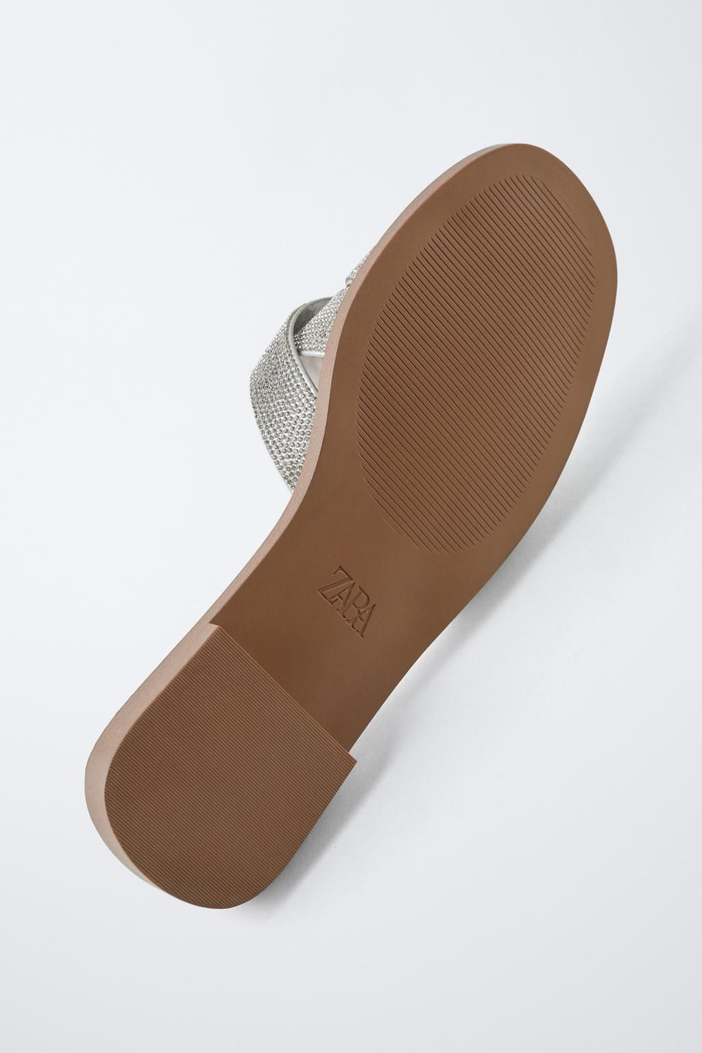 FLAT SLIDER SANDALS WITH RHINESTONE STRAPS - Zara фото 6