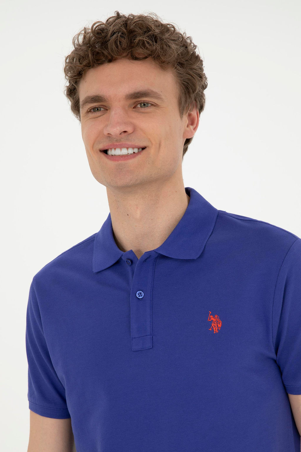 Поло Slim Fit Basic синий из хлопка