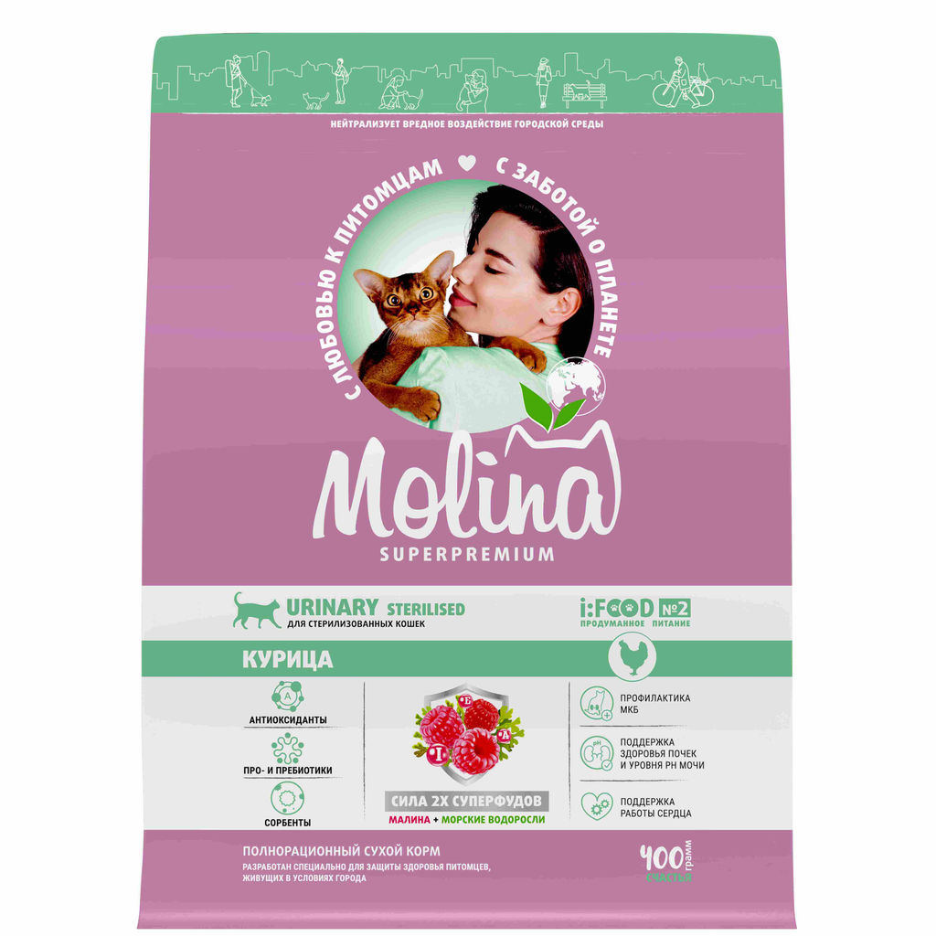 MOLINA, Сухой корм с курицей для взрослых стерилиз.кошек, STERILISED URINARY. CHICKEN,0.4 кг,1060734