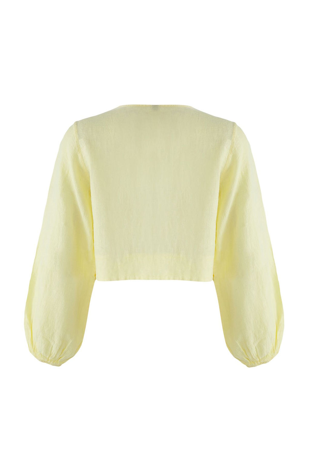 TRENDYOLMILLA Sar? Dokuma %100 Keten Baglamal? Balon Kollu Plaj Gomlek TBESS25GO00016 фото 14