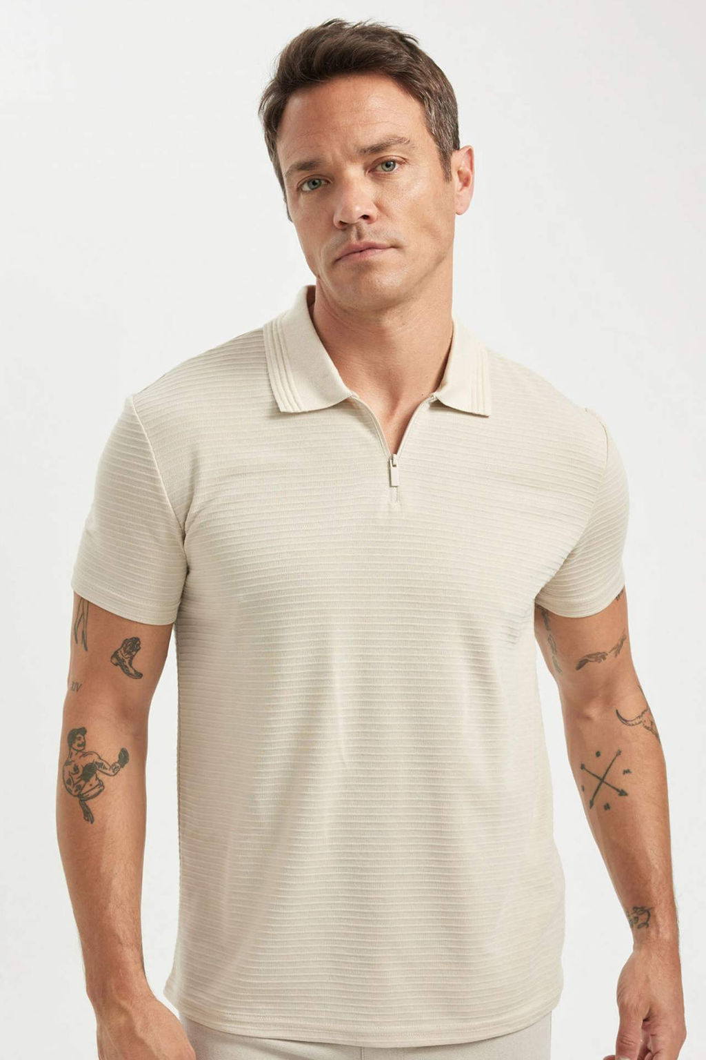 New Regular Fit Fermuarl? K?sa Kollu Basic Duz Polo Tisort - Defacto фото 7