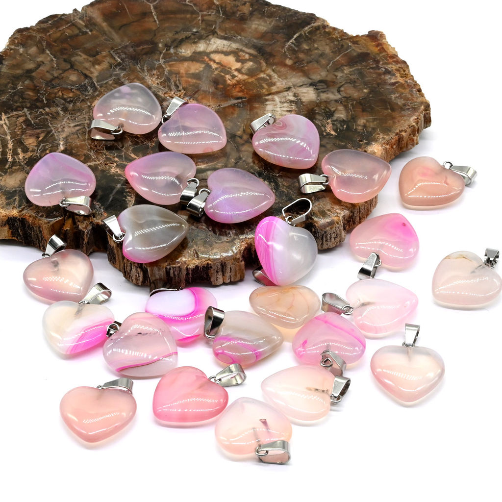 Кулон в виде сердца 20*20мм из агата тонированного, цвет розовый