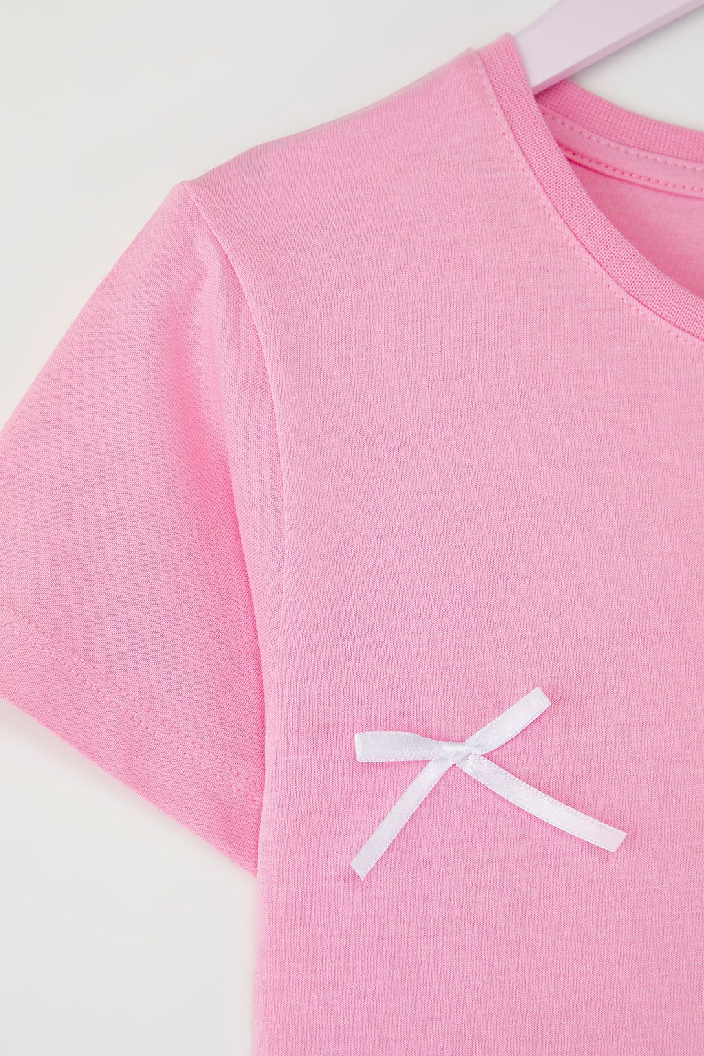 Pembe K?z Cocuk %100 Pamuk Kurdele Detayl? K?sa Kol Orme T-Shirt TKDSS25TS00105 - Trendyolmilla фото 3