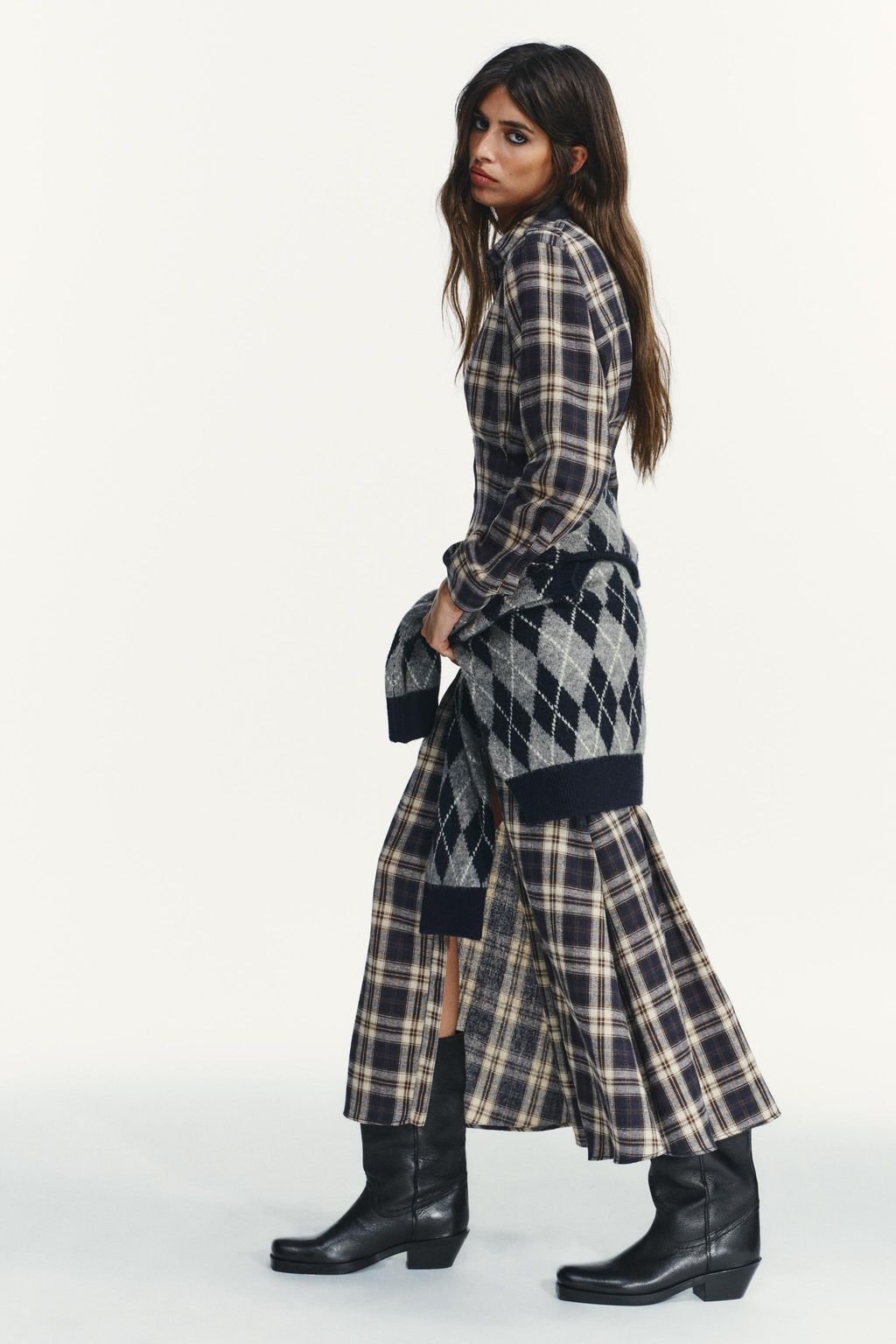 CHECKED PLEATED MIDI DRESS - Zara фото 4