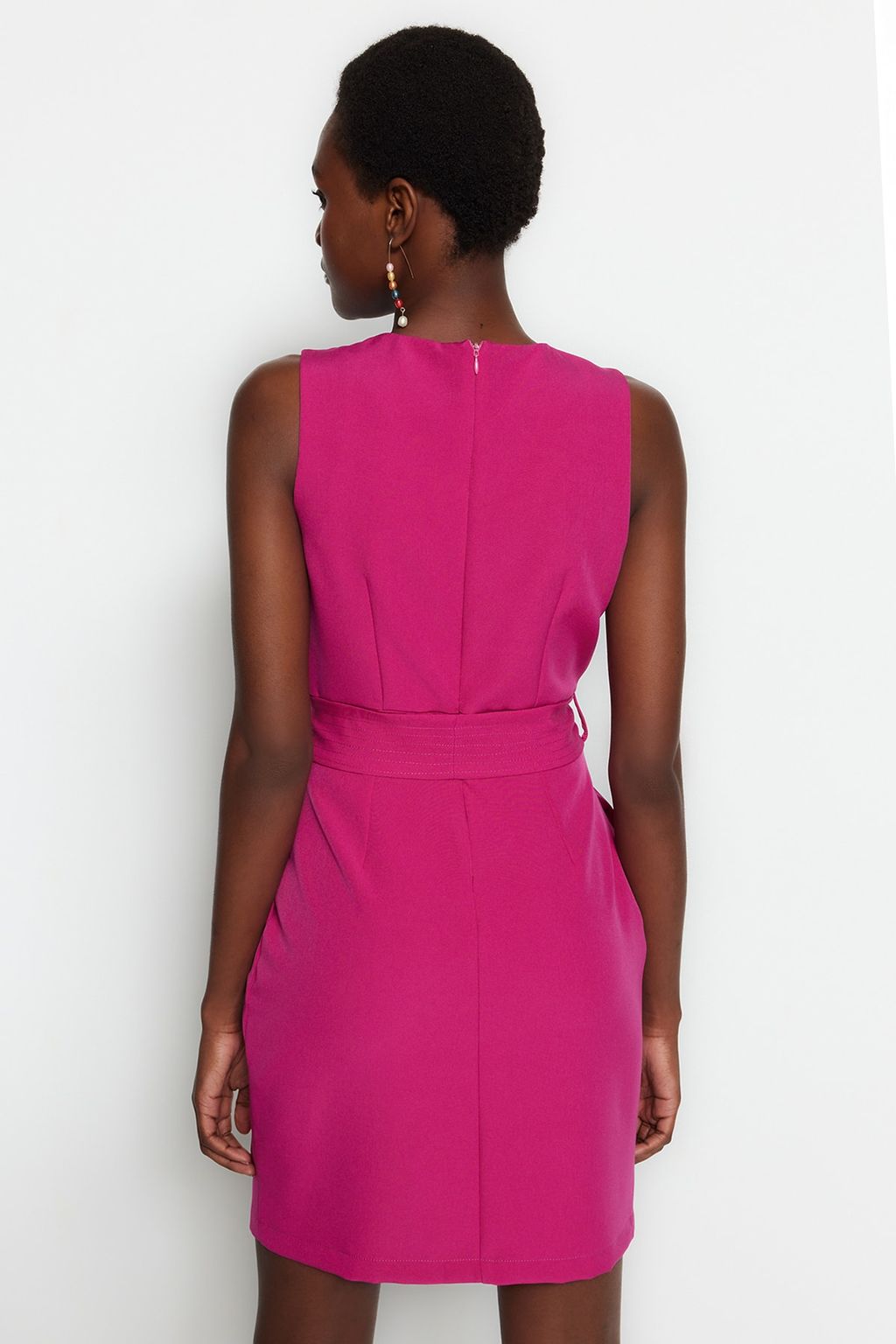 TRENDYOLMILLA Bordo Kusakl? Vucudu Saran Bisiklet Yaka Mini Dokuma Elbise TWOSS19AA0063  фото 21