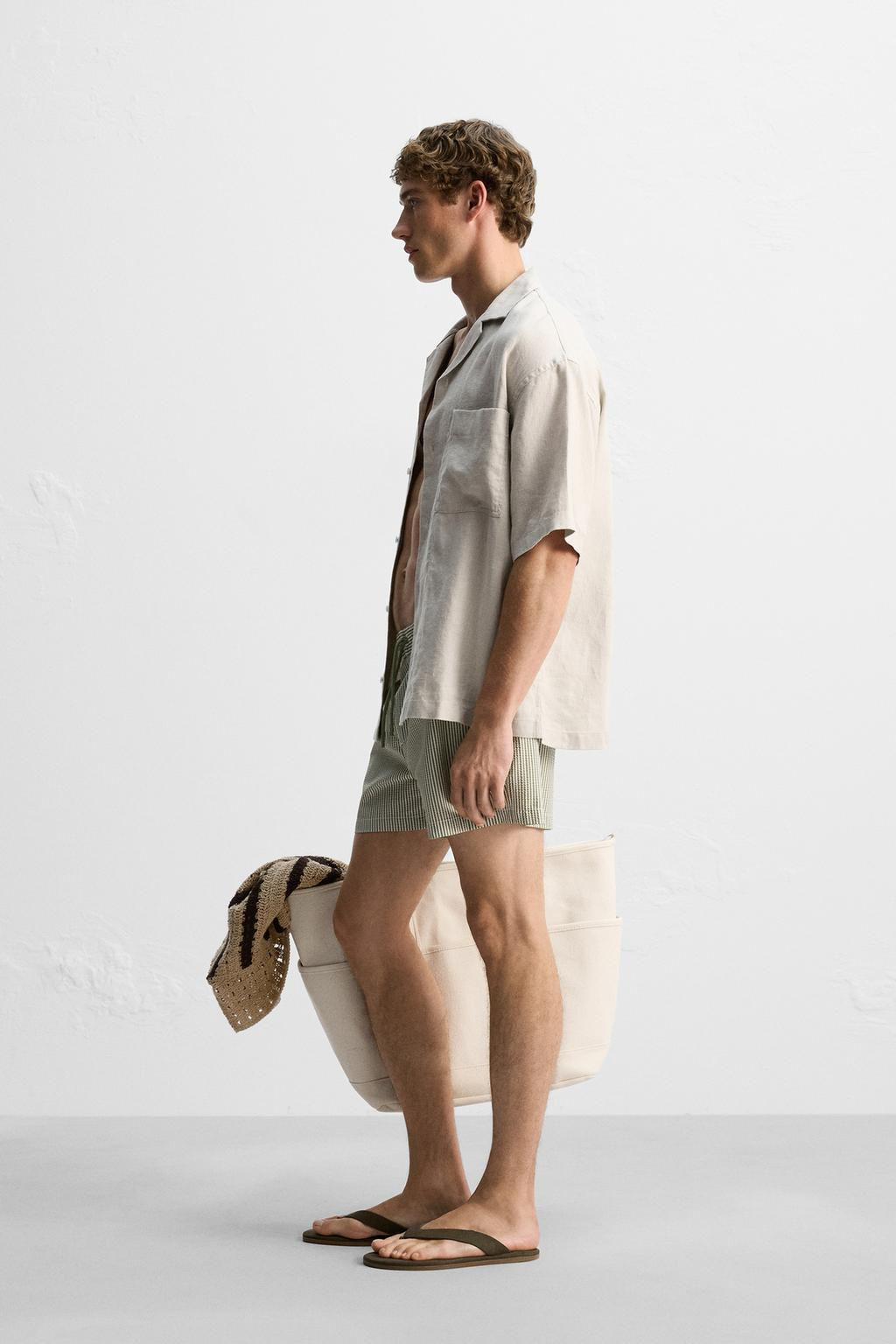 SEERSUCKER MID-LENGTH SWIMMING TRUNKS - Zara фото 33