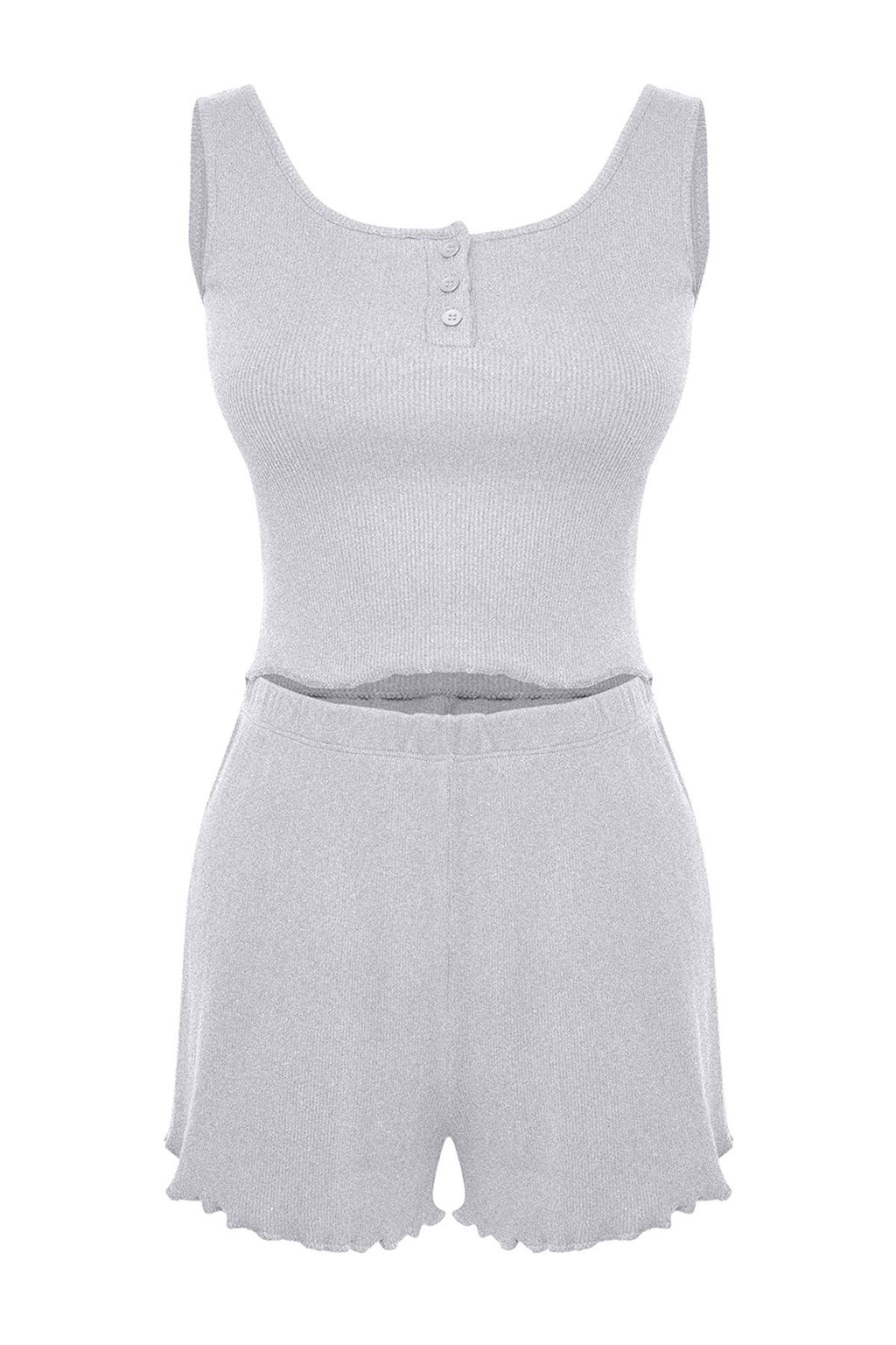 Trendyolmilla Ind?go Dugme Detayl? Fitilli Sortlu Orme Pijama Tak?m? THMSS23PT00179 фото 8