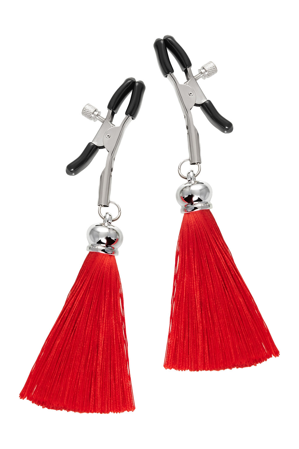 Зажимы на соски Pecado BDSM, Прищепки, с кисточками из шелка, металл, красные