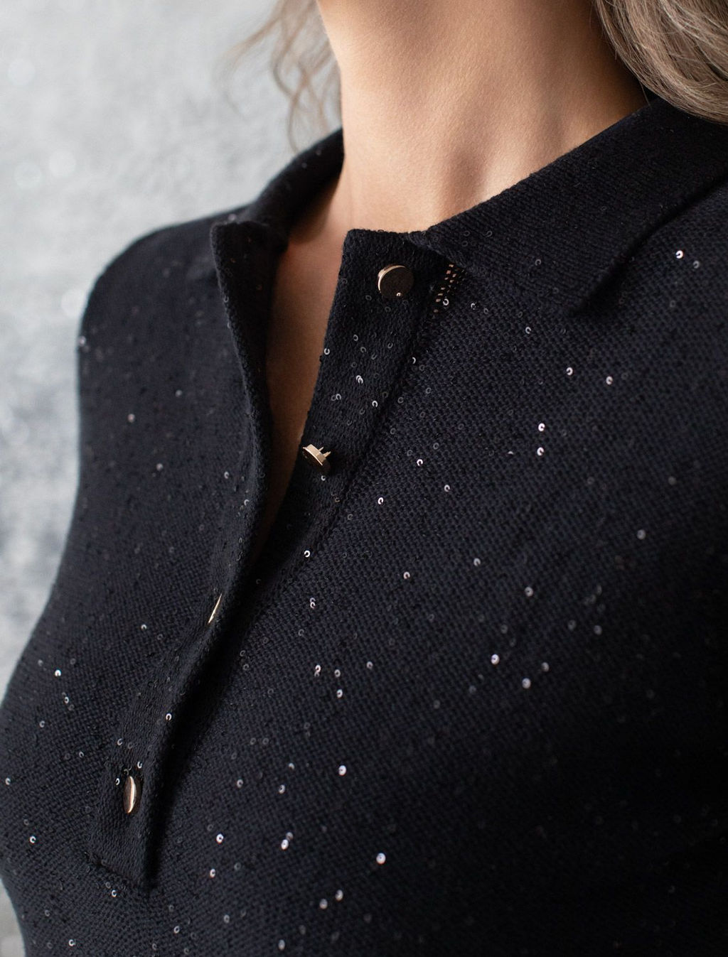 Джемпер поло с застежкой на пуговицы из хлопковой пряжи с пайетками - Vilatte фото 2