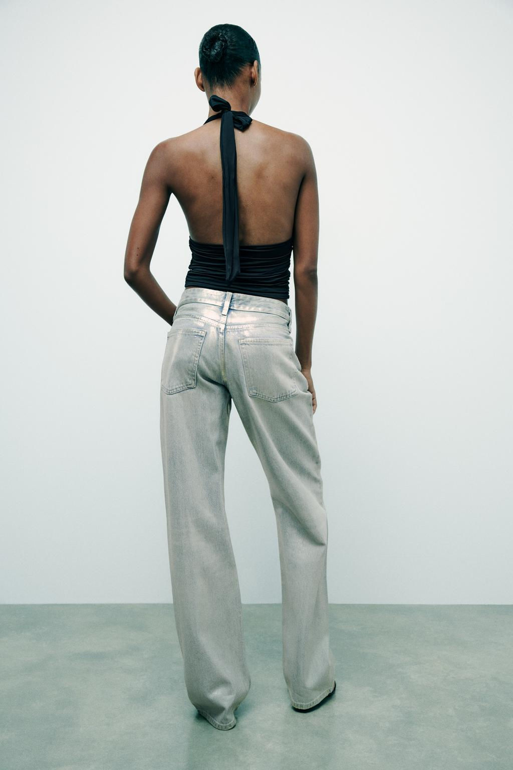 TRF WIDE-LEG FOIL MID-WAIST JEANS - Zara фото 5