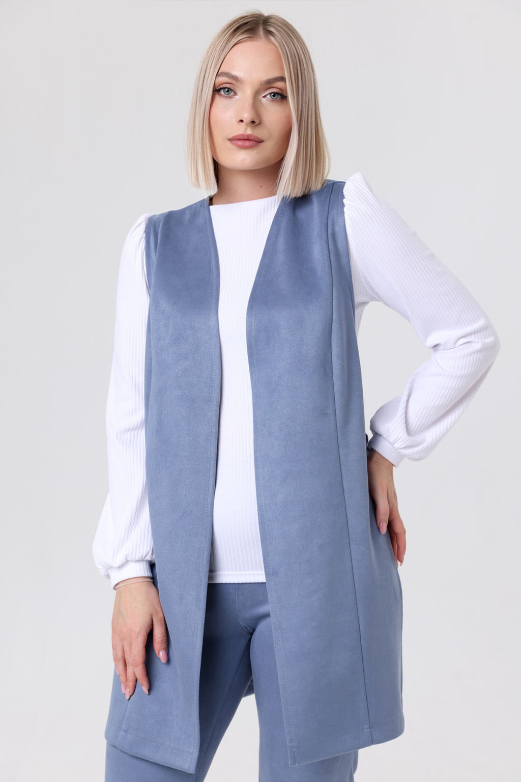 Жилет эко-замша 4241/02/Пыльно-голубой - Rise фото 3