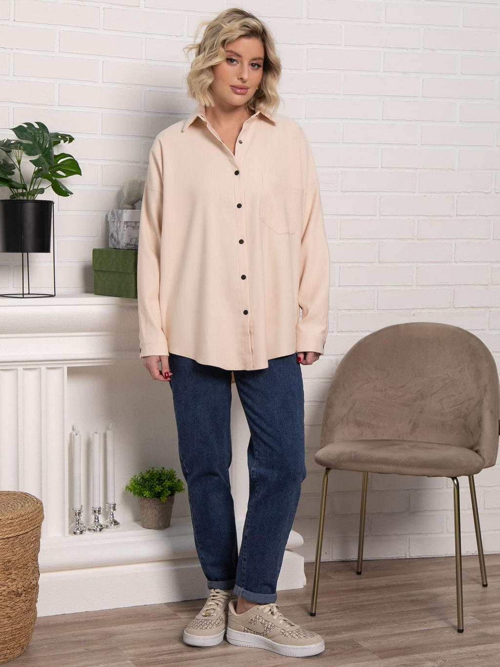 Рубашка Загадочная девушка (бежевая) Б15169-4М