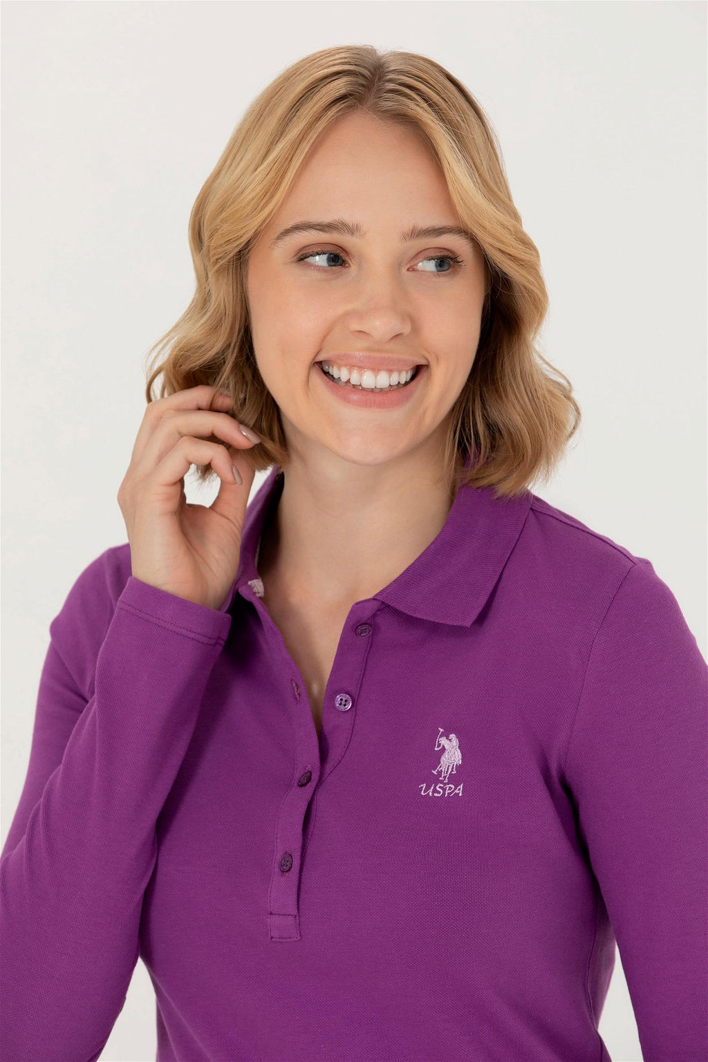 Женский фиолетовый базовый свитшот с воротником-поло - U.s. polo assn фото 3