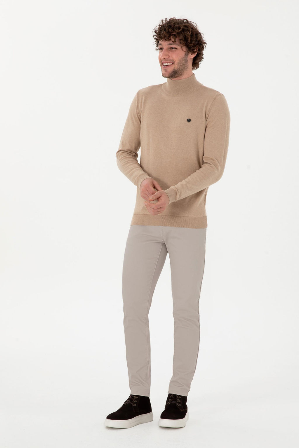 Erkek Slim Fit Yar_m Bal_k__ Yaka Kum Melanj Basic Kazak - U.s. polo assn фото 4