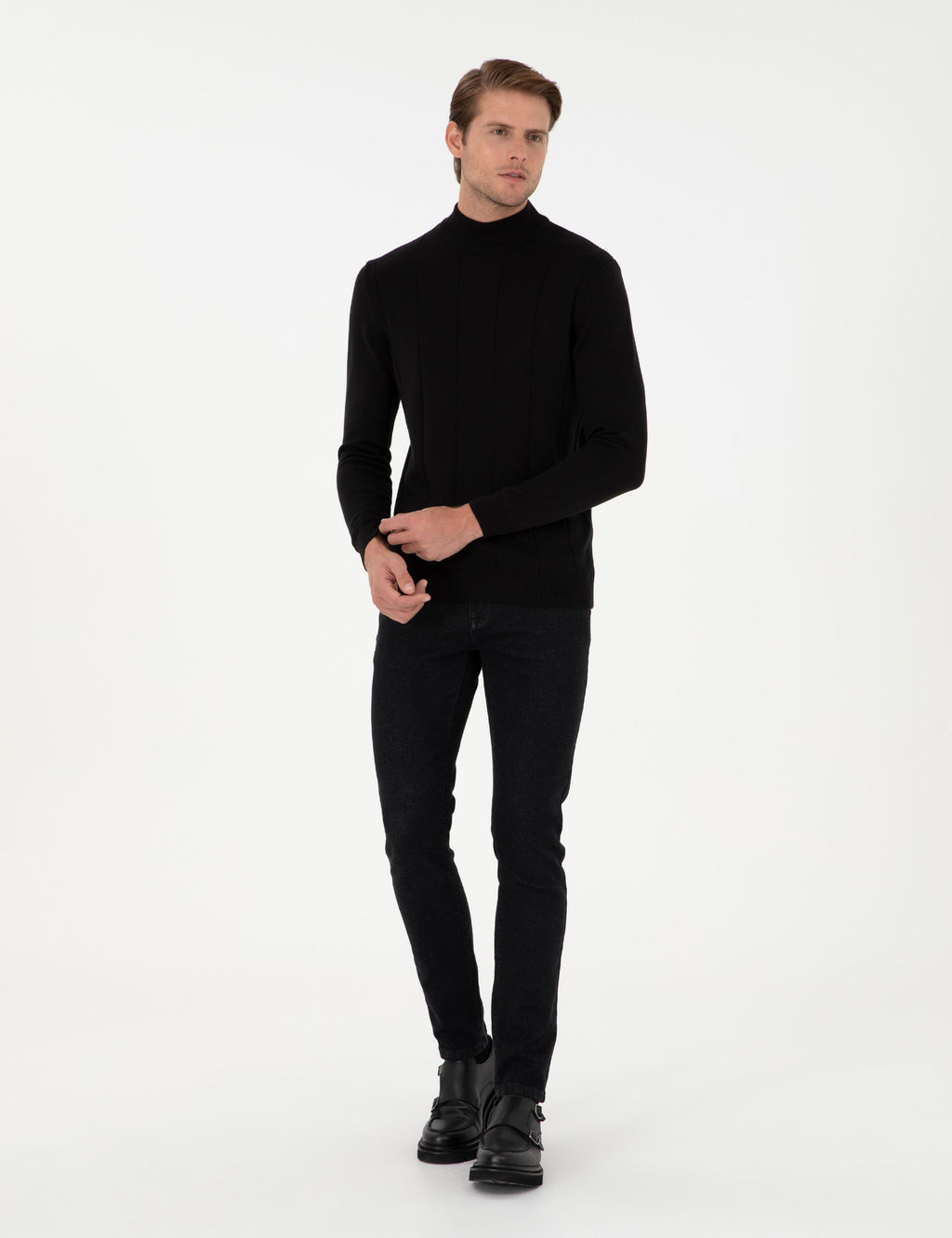 Siyah Slim Fit Yar_m Bal_k__ Yaka Triko Kazak - Pierre cardin фото 4