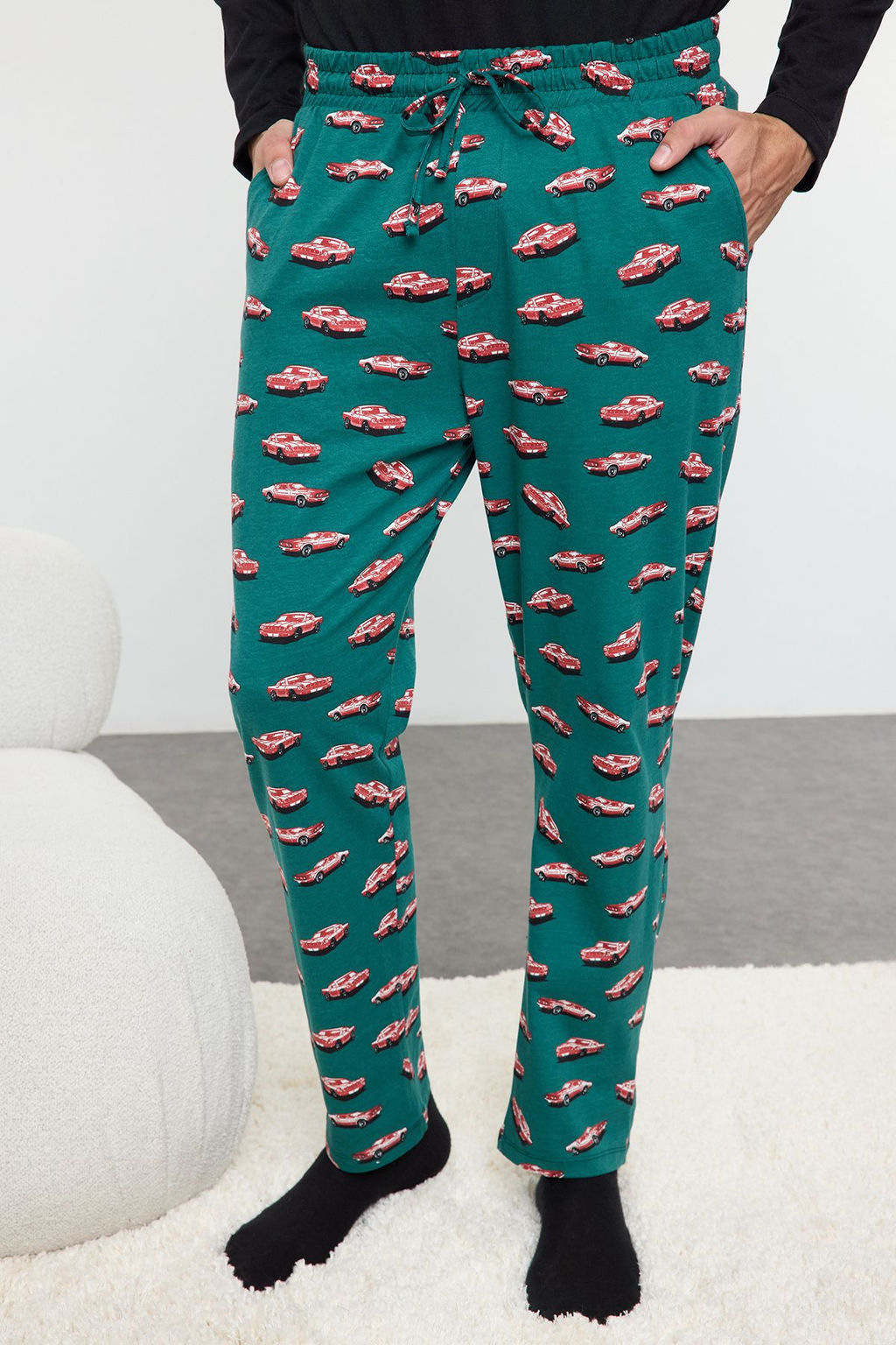 Trendyolmilla Man Siyah Regular Fit Araba Bask?l? Orme %100 Pamuklu Pijama Tak?m? TMNAW25PT00011  фото 4