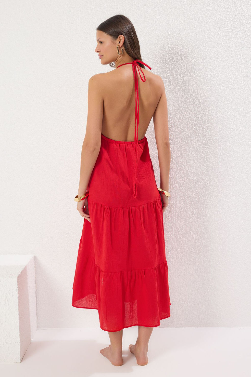 TRENDYOLMILLA Kahverengi Maxi Dokuma Ask?l? Plaj Elbisesi TBESS25EL00099  фото 4