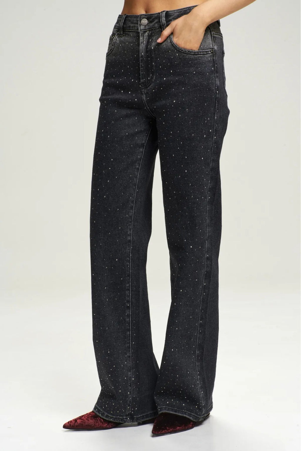 Джинсы Straight со стразами Black
