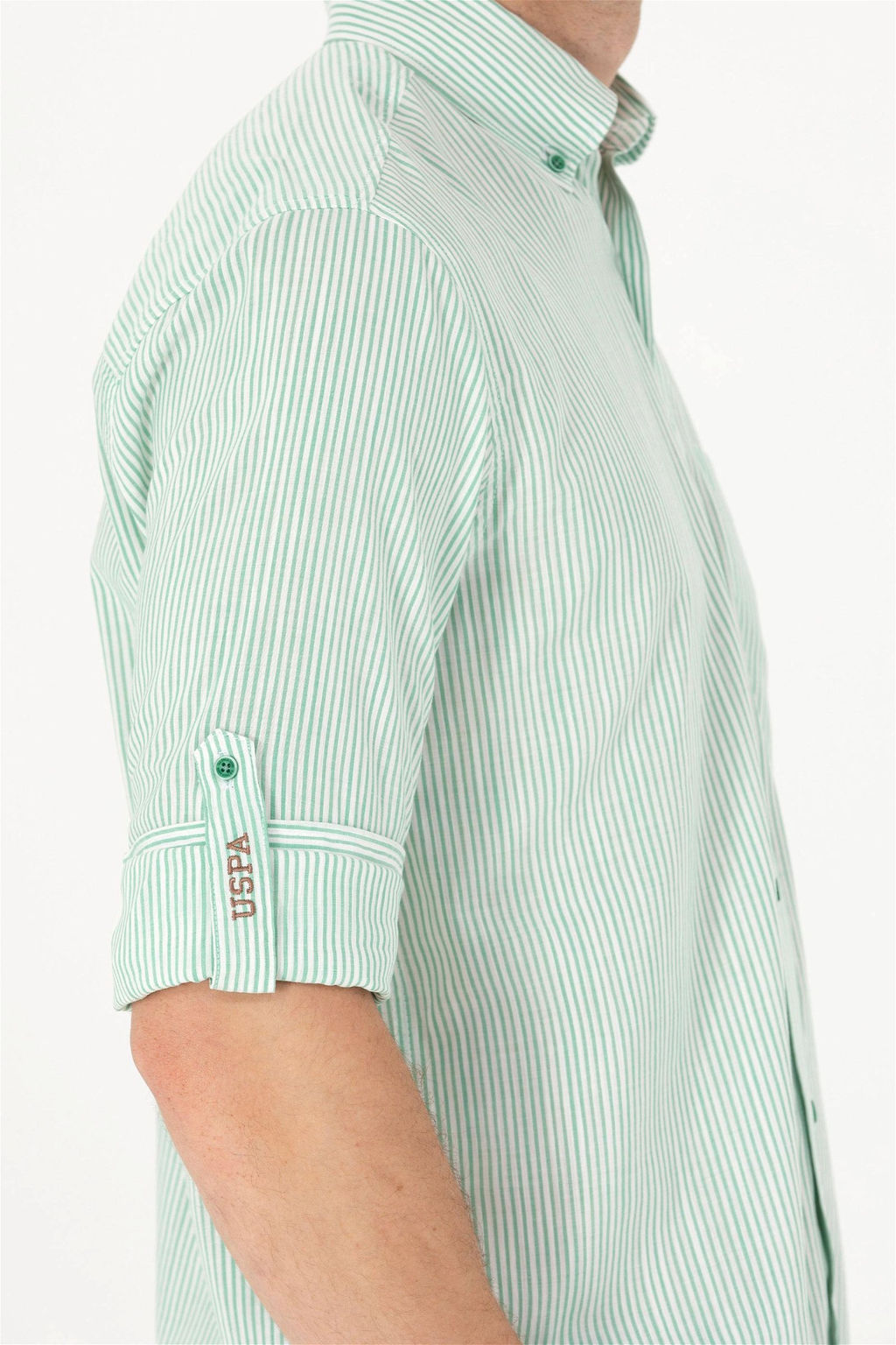 U. S. Polo Assn Мужская белая рубашка в зеленую полоску - U.s. polo assn фото 14