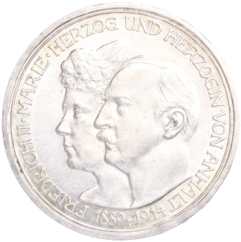 3 марки 1914 года Германия (Ангальт) 25 лет свадьбе Фридриха II и Марии Баденской