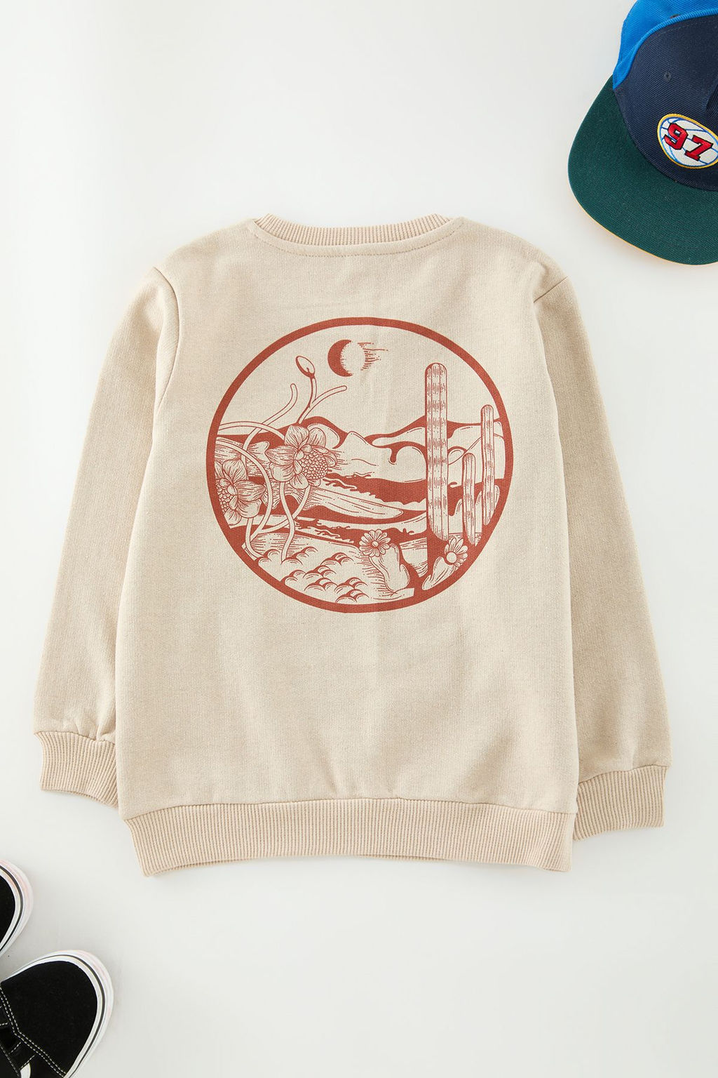 Bej Erkek Cocuk Baba Ogul S?rt Bask?l? Orme Mini Me Sweatshirt TKDAW25SW00063 - Trendyolmilla фото 2