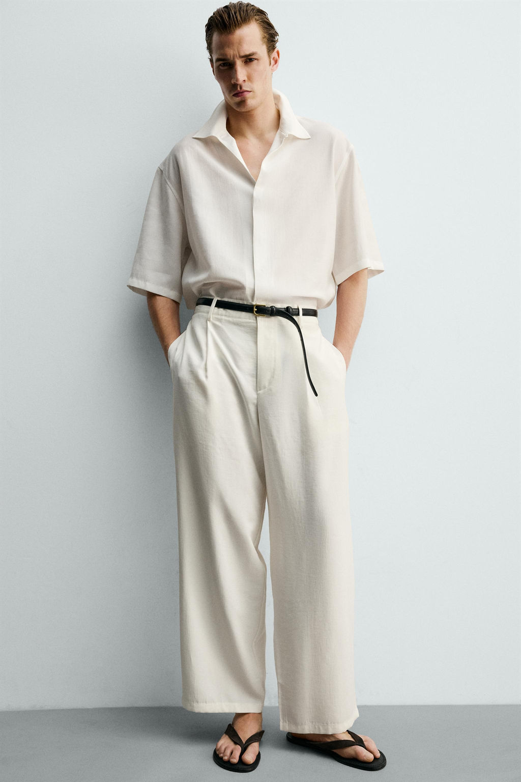 PANTAL?N FLUIDO PLIEGUES LATERALES / Blanco roto - Zara фото 6