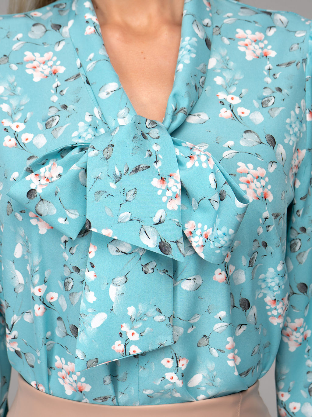 Блузка Бант (голубой/цветы)