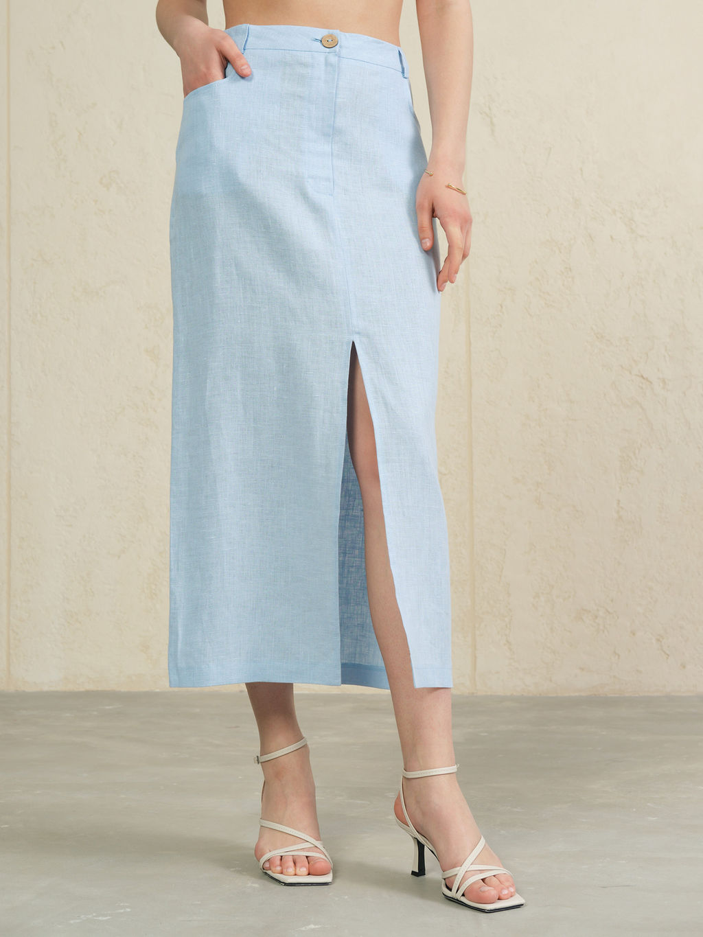Юбка льняная 003 голубая