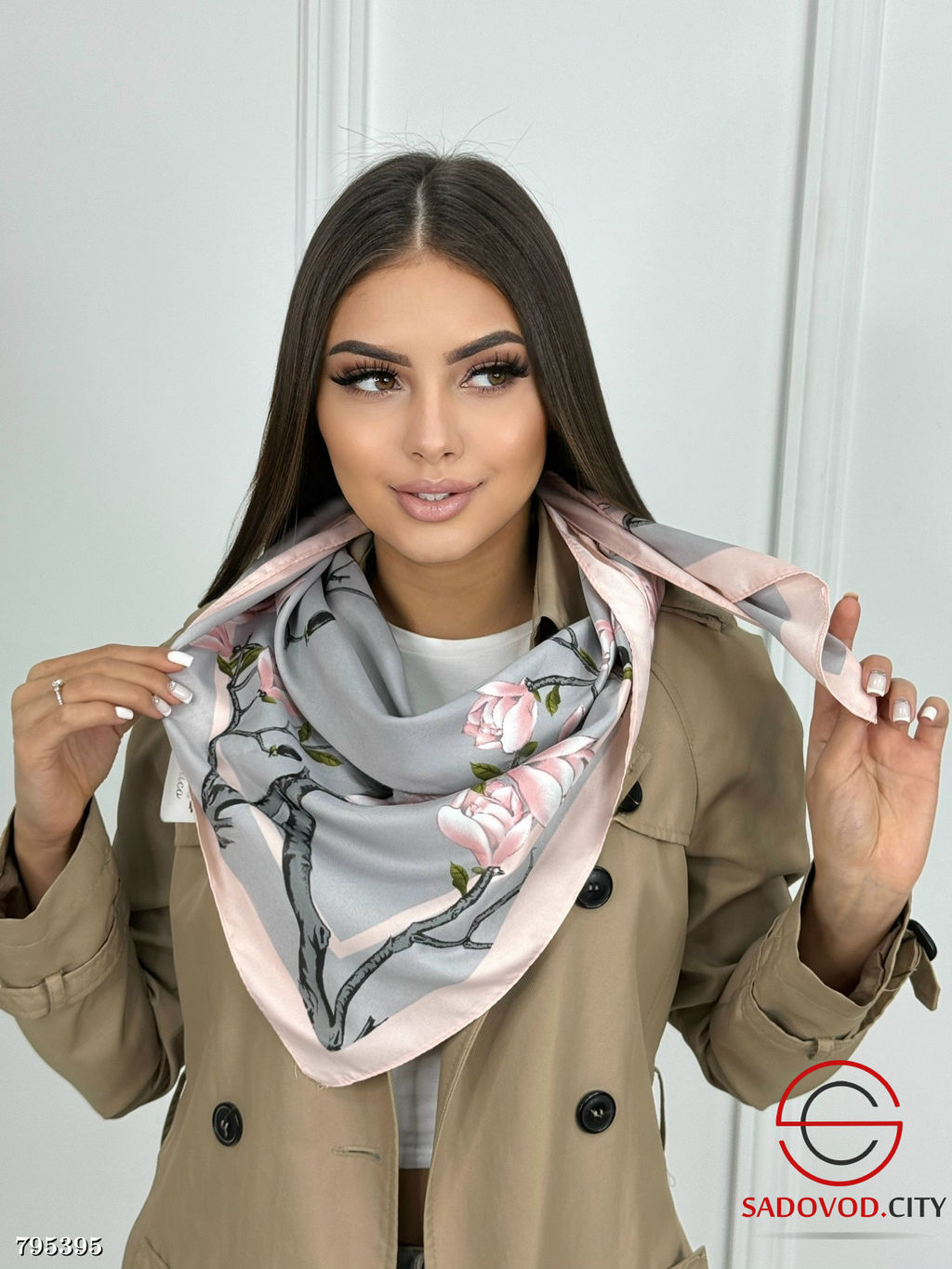 Платок на шею и голову шелковый 90*90 - Bruno фото 9