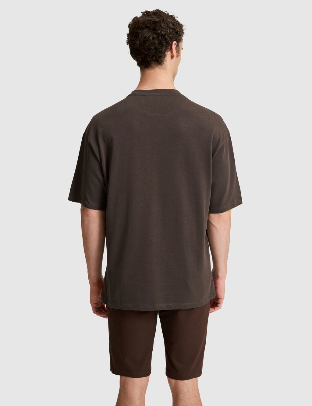 Koyu Kahverengi Comfort Fit %100 Pamuk Bisiklet Yaka Ti__rt