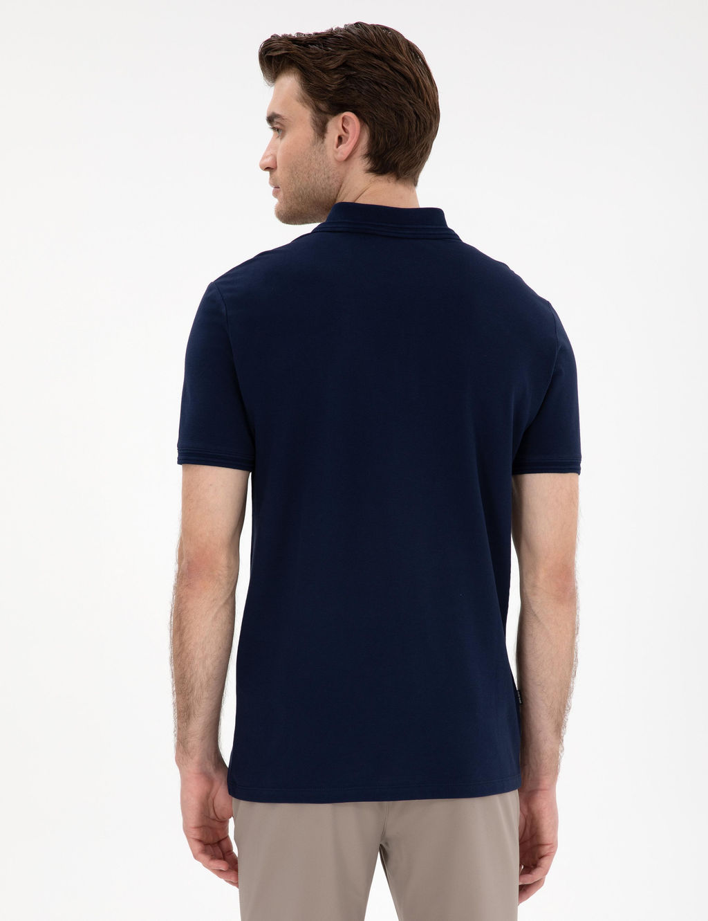 Lacivert Slim Fit %100 Pamuk Polo Yaka Basic Ti__rt
