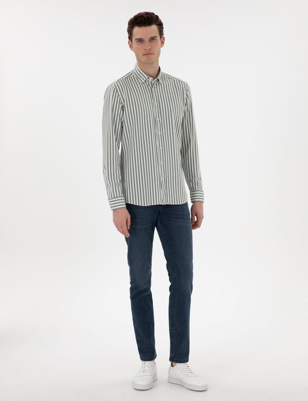 Haki Regular Fit _izgili Uzun Kollu G_mlek - Pierre cardin фото 4