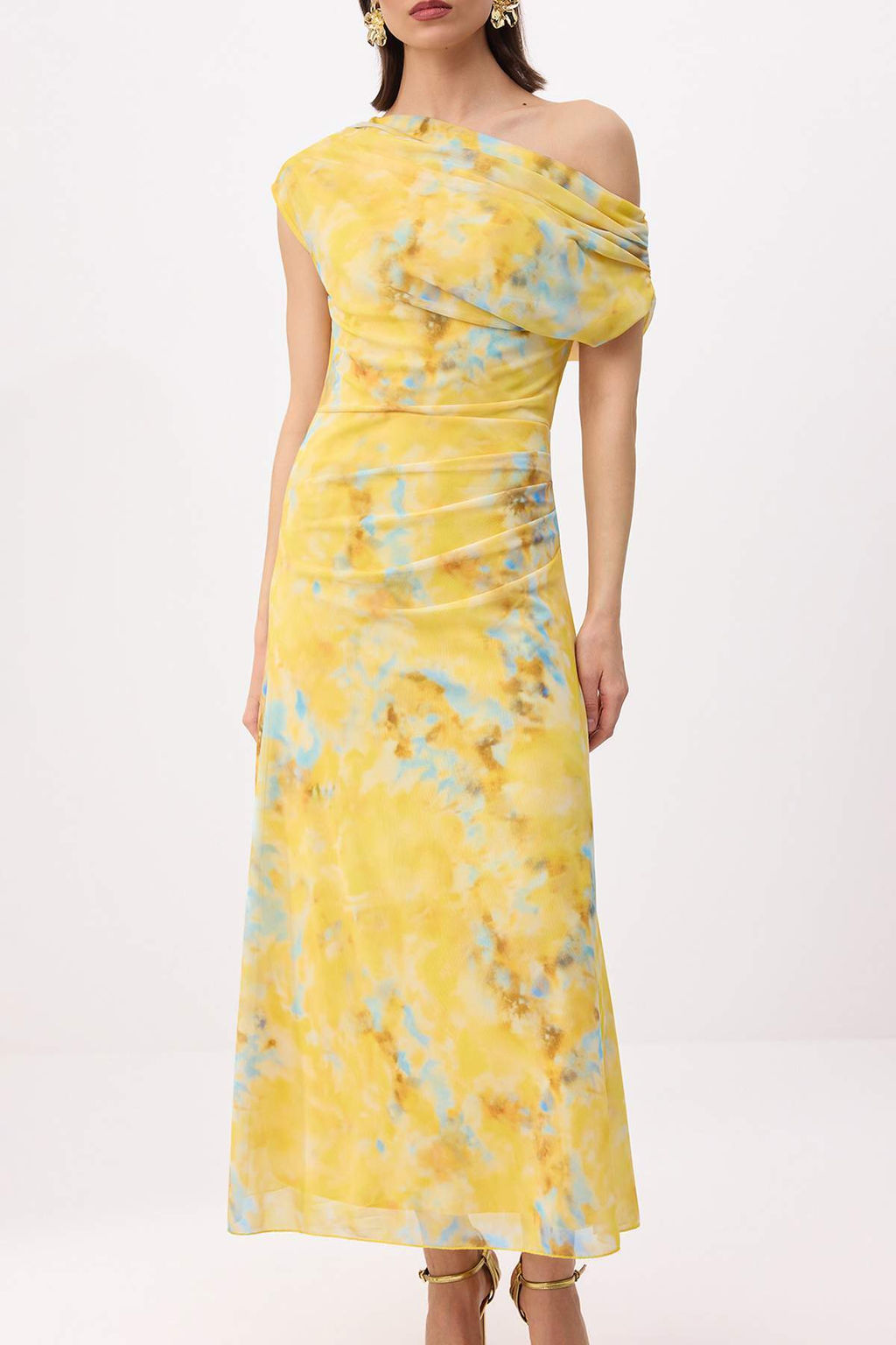 Sar?-Cok Renkli Cicekli Duz Kesim Orme Tul Maxi Astarl? S?k/Gece Elbise