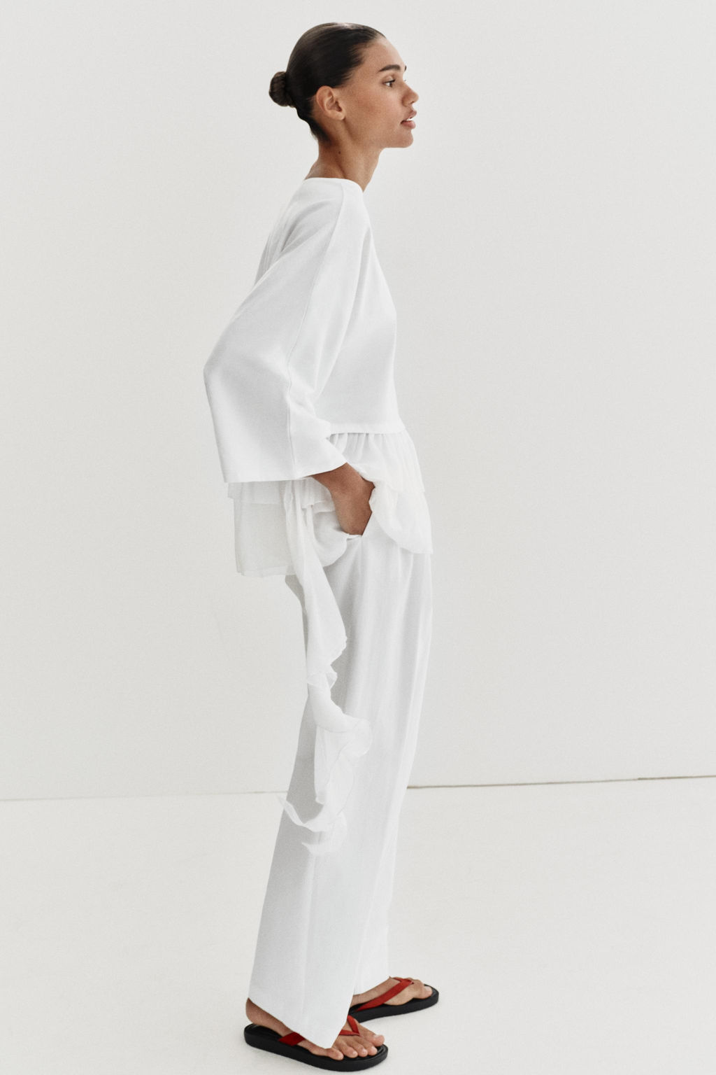 CAMISETA COMBINADA VOLANTES / Blanco - Zara фото 5