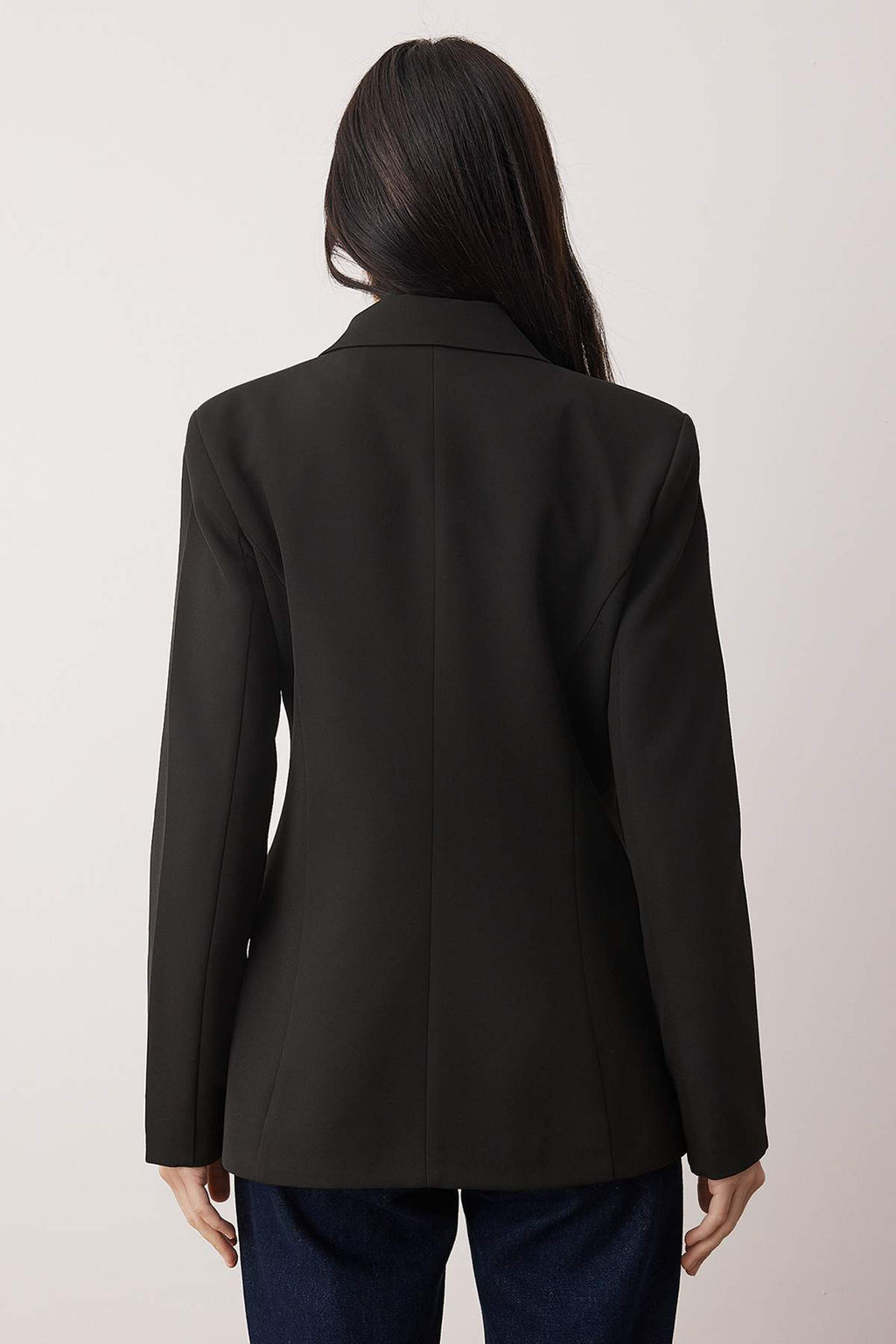 Siyah Aksesuar Dugmeli Dokuma Kruvaze Kapama Blazer Ceket TWOAW26BC00065 - Trendyolmilla фото 4