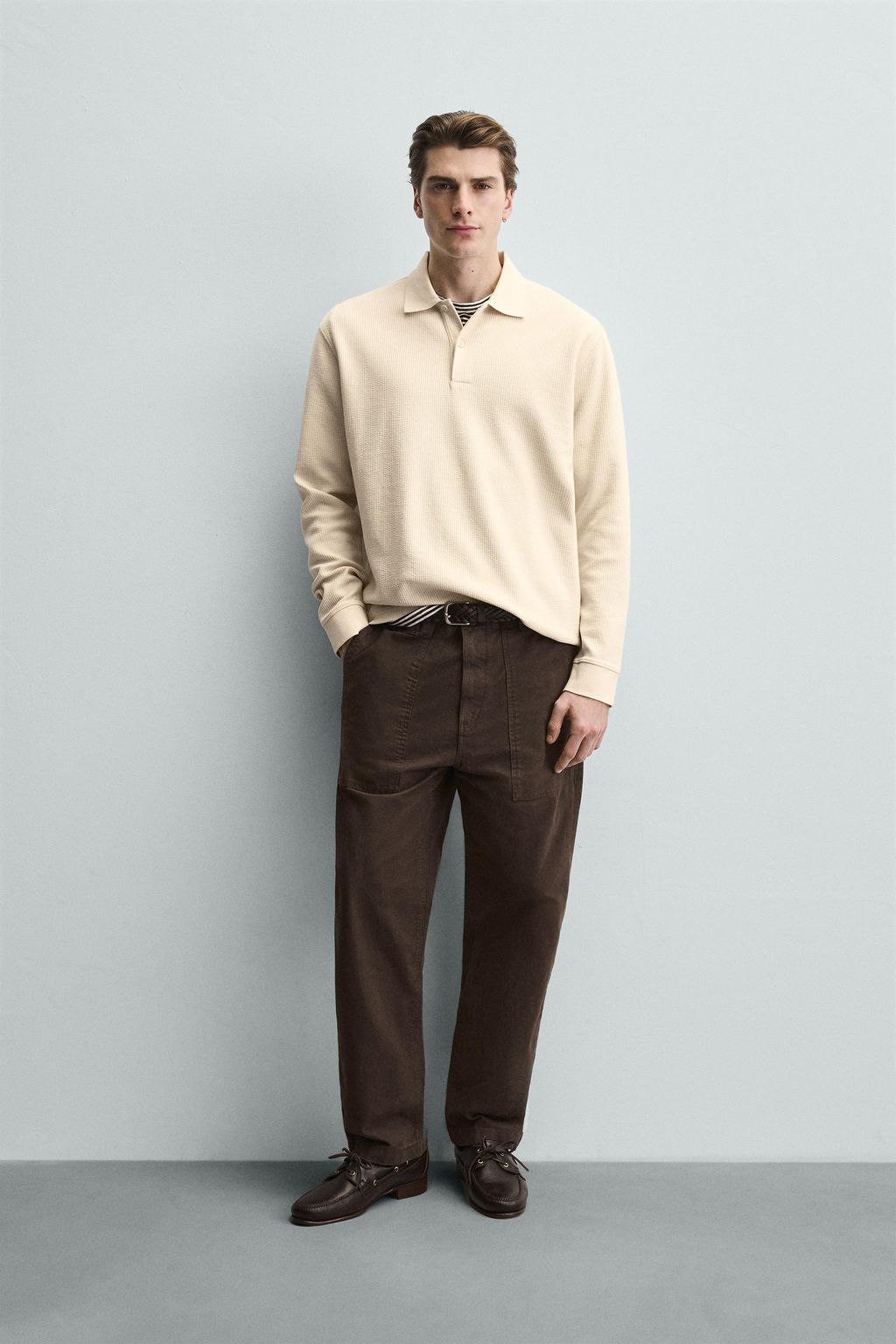 STRIPED TEXTURED POLO SHIRT - Zara фото 2