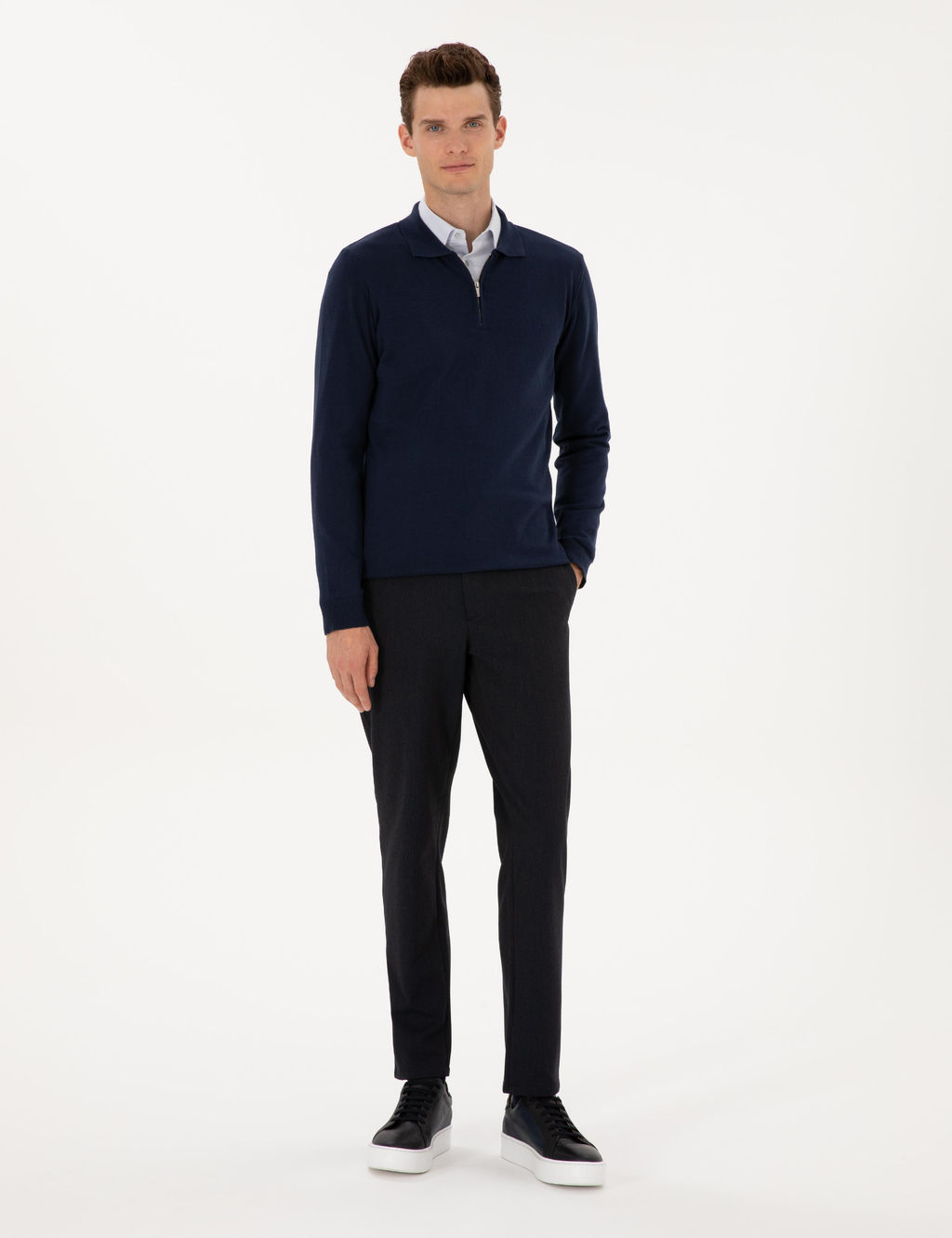 Lacivert Slim Fit Flanel Dokulu Kuma_ Pantolon - Pierre cardin фото 3