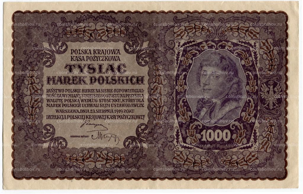 Банкнота 1000 марок 1919 года Польша
