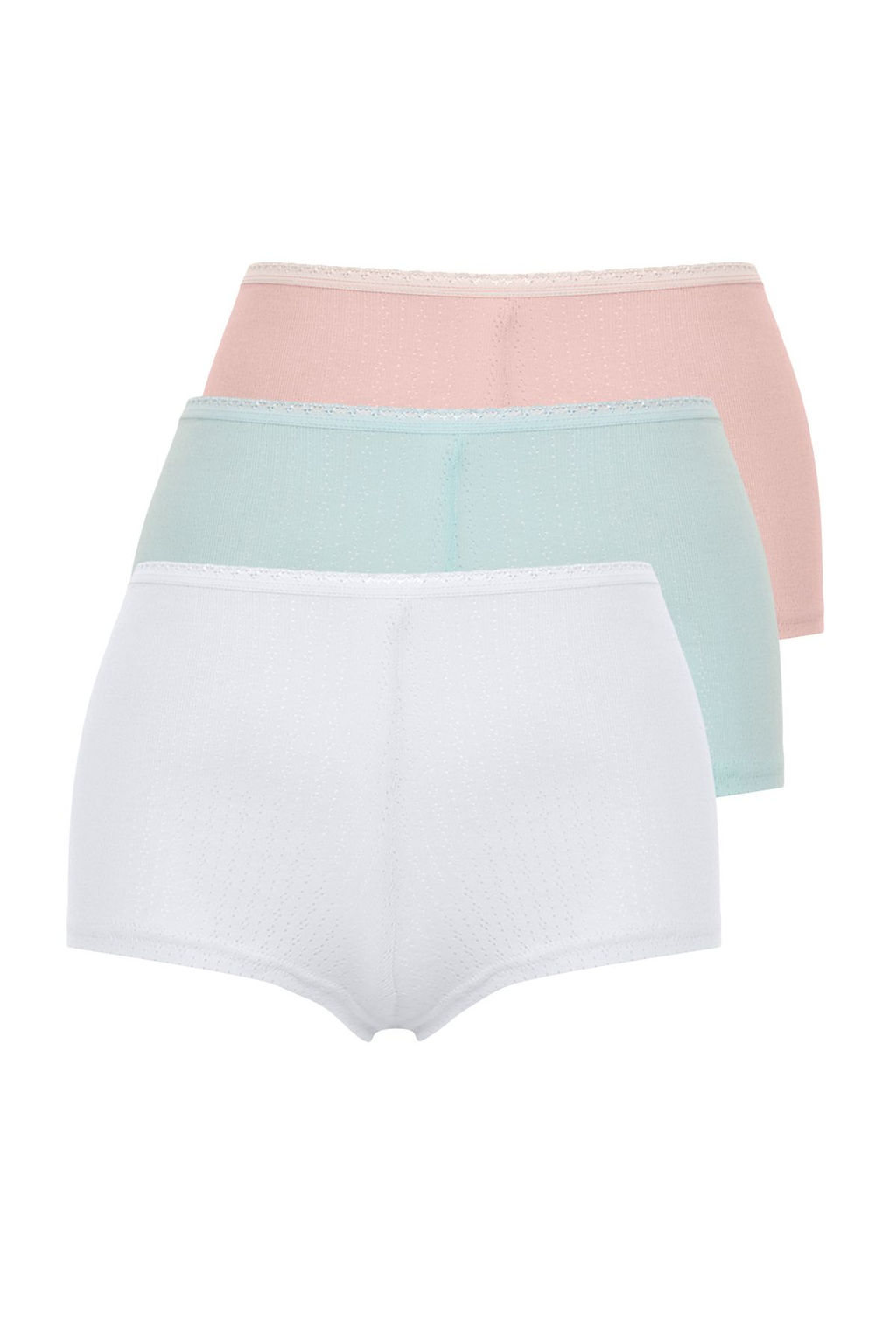 Beyaz-Cok Renkli 3lu Paket Pamuklu Pointel Ajurlu/Delikli Orme Boxer Kulot THMSS24KU00033